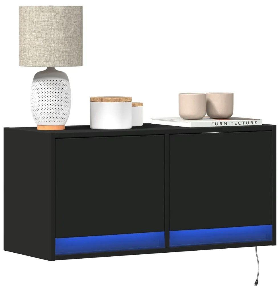 vidaXL Dulap TV de perete cu lumini LED negru 80x31x38 cm