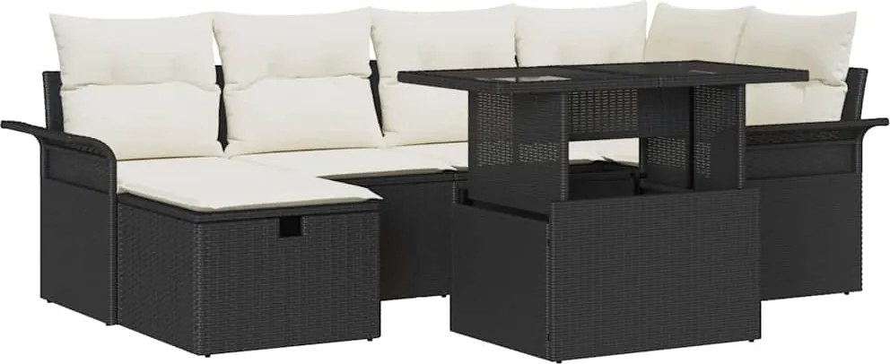 vidaXL Set de canapele pentru grădină cu pernă 7 pcs Negru Rattan poli