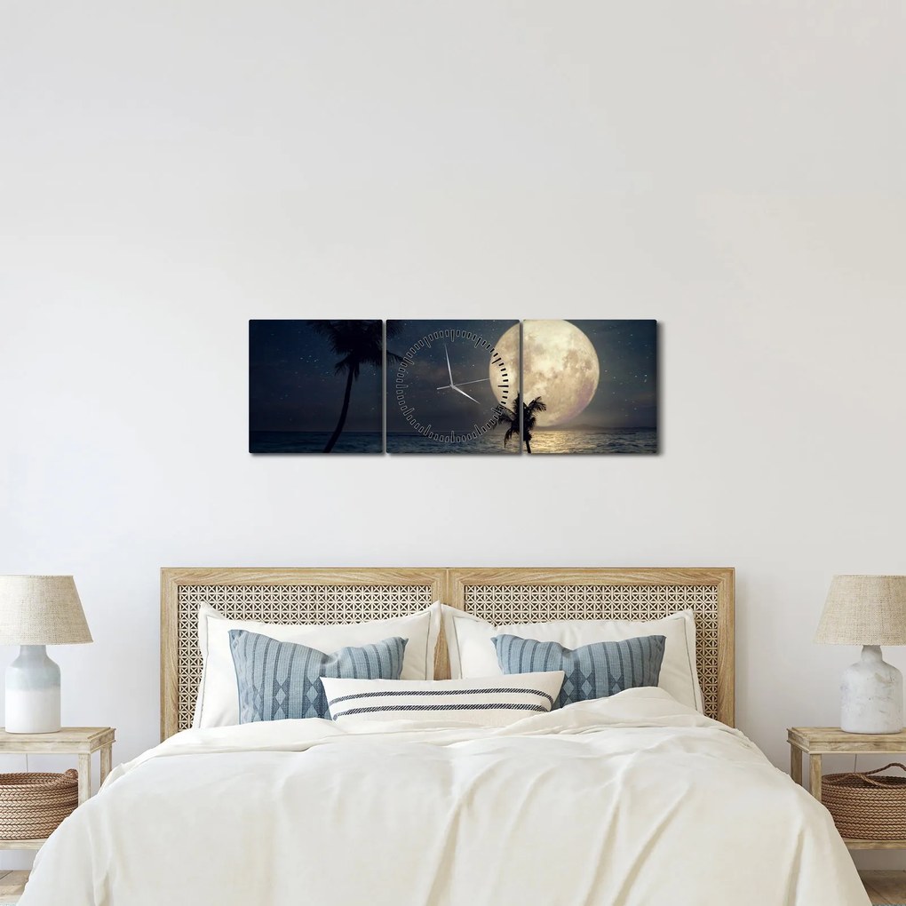 Tablou - Plajă cu lună plină (cu ceas) (90x30 cm)