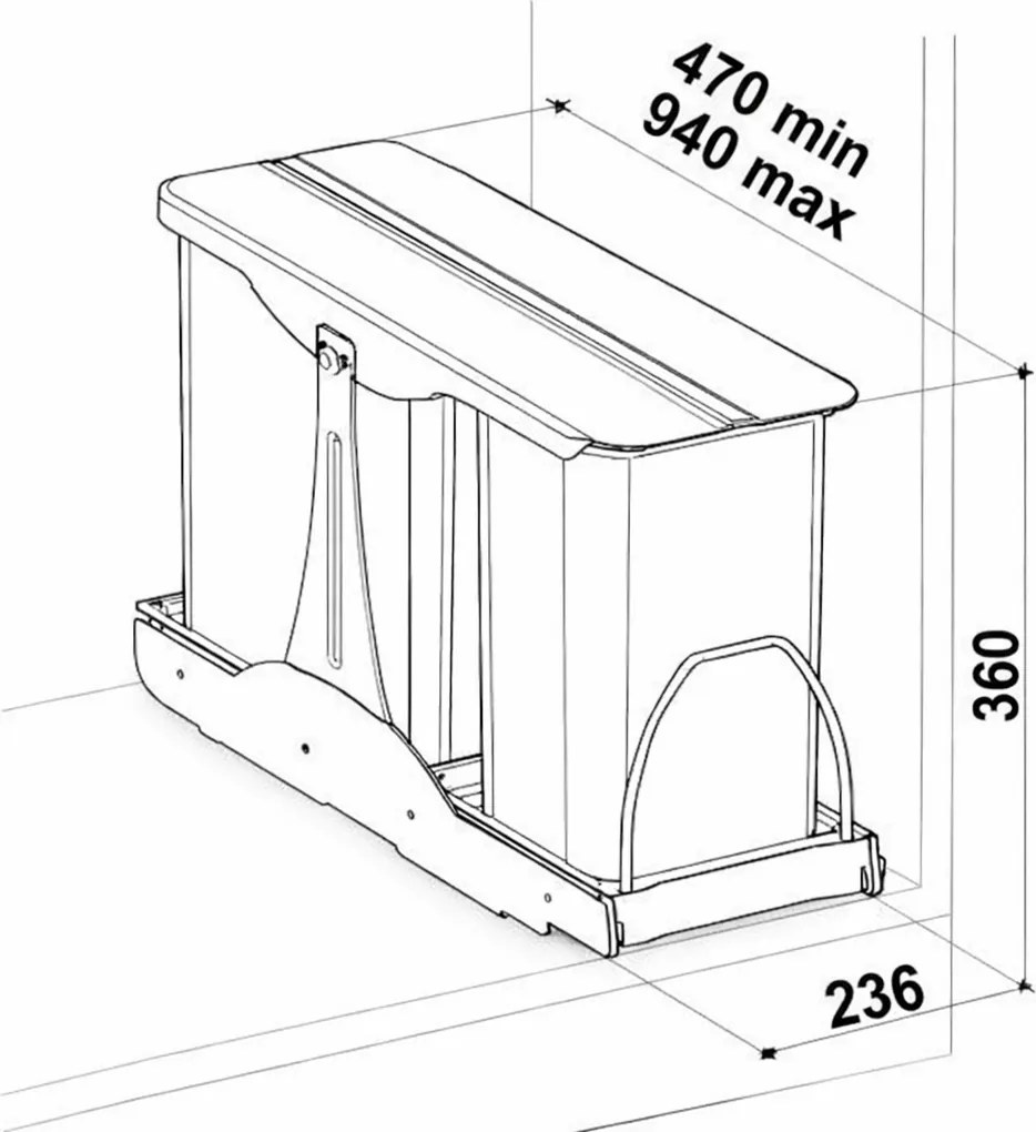 Cos gunoi incorporabil Ecomax Patty 30, colectare selectiva, 3 x 8 l Polipropilena Metal, Albastru Galben Verde, L:236 mm; H:360 mm; A:470 mm, 300