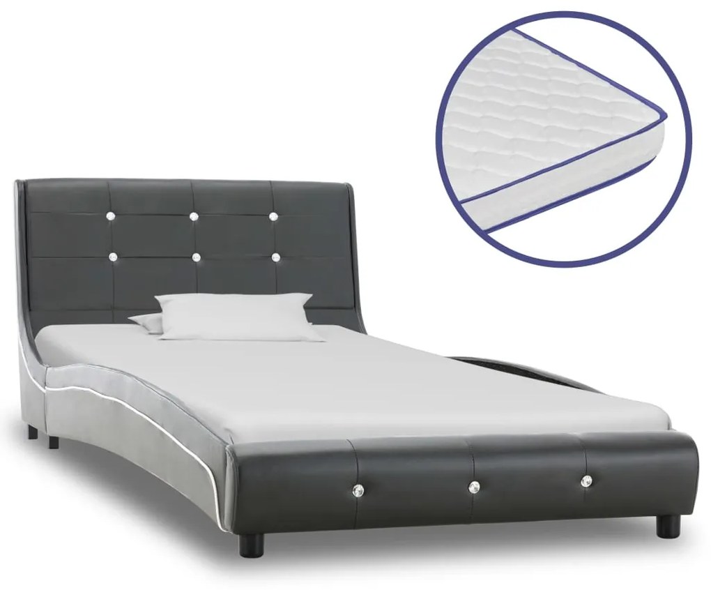 277564 vidaXL Pat cu saltea spumă cu memorie, gri, 90x200 cm, piele ecologică