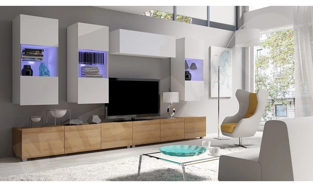 Mobilier living V Badiani (Stejar auriu + Alb + Alb lucios). 1070244