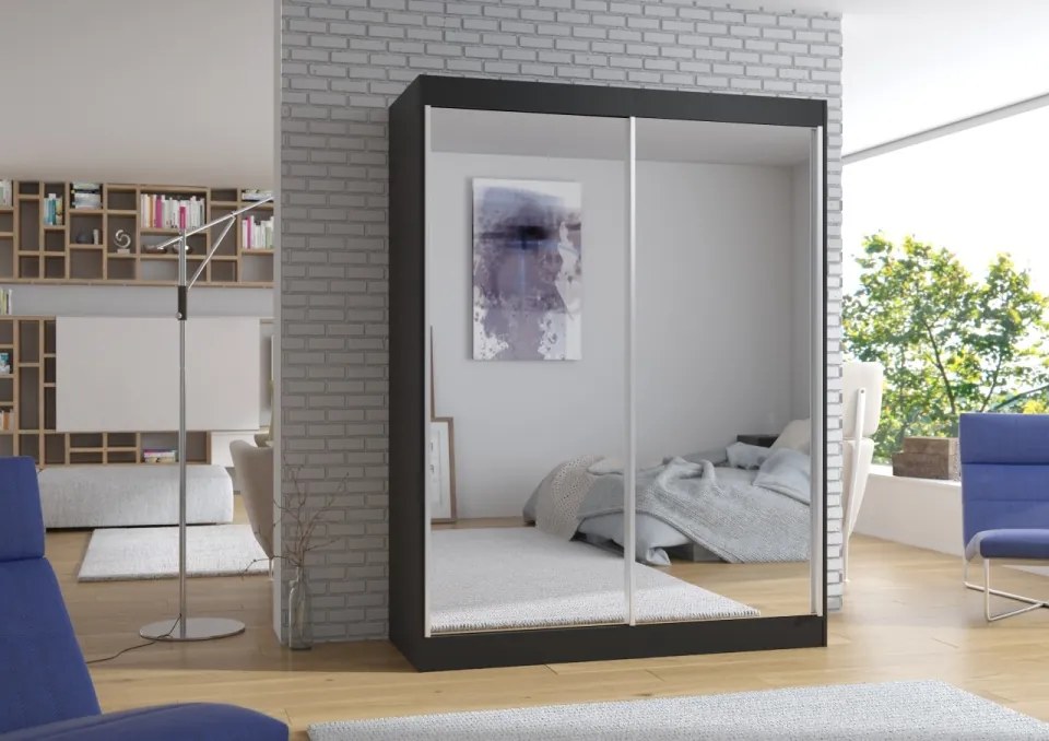 Dulap cu usi glisante si oglinda 150x200 cm, Florest, ADRK Furniture (Culoare: Alb)