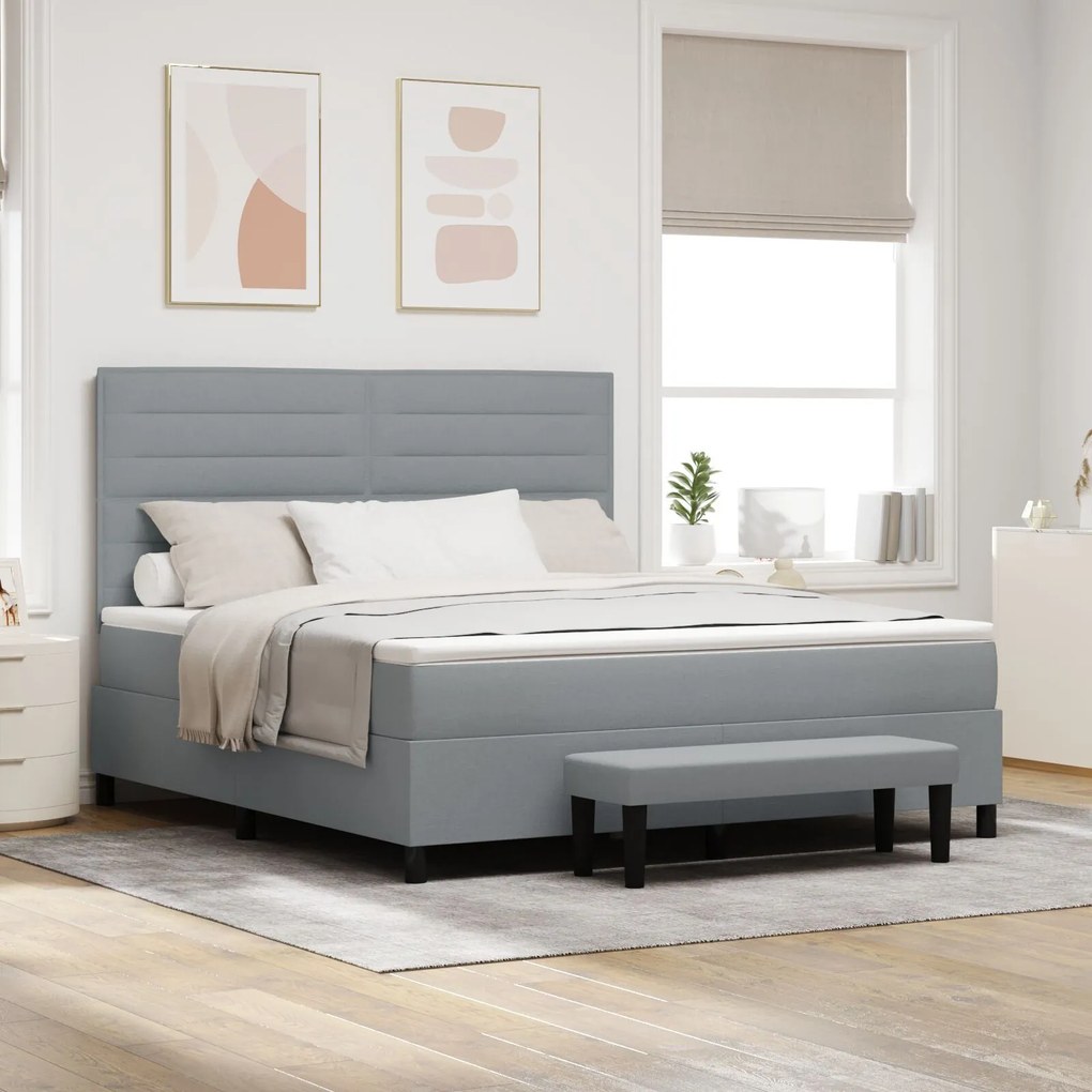 vidaXL Pat cu springuri și saltea gri deschis 180x200 cm țesătură