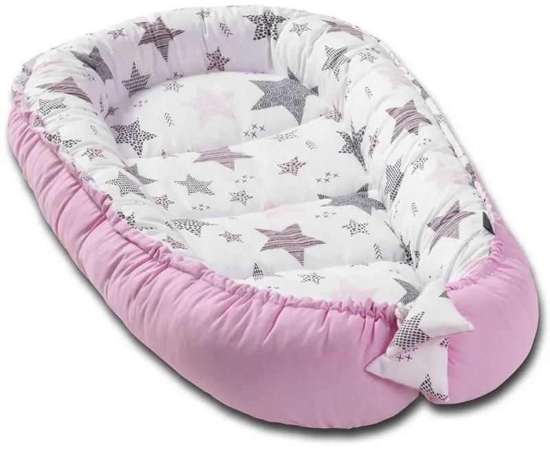 Cosulet bebelus pentru dormit Kidizi Baby Nest Cocoon XXL 110x70 cm Pink Stars