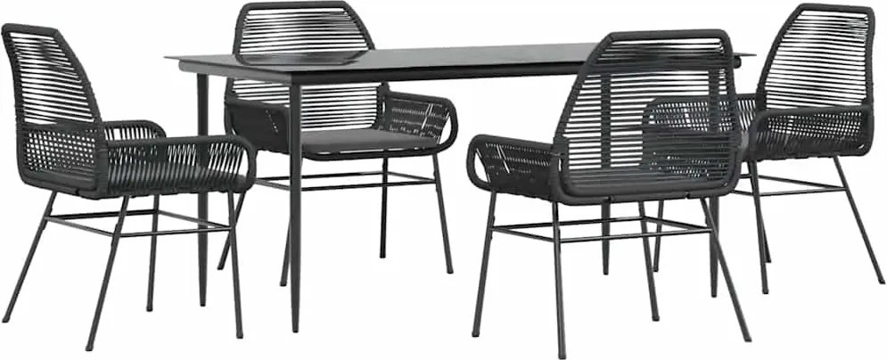 vidaXL Set de sufragerie de grădină 5 piese neagră Sticlă Poly Rattan