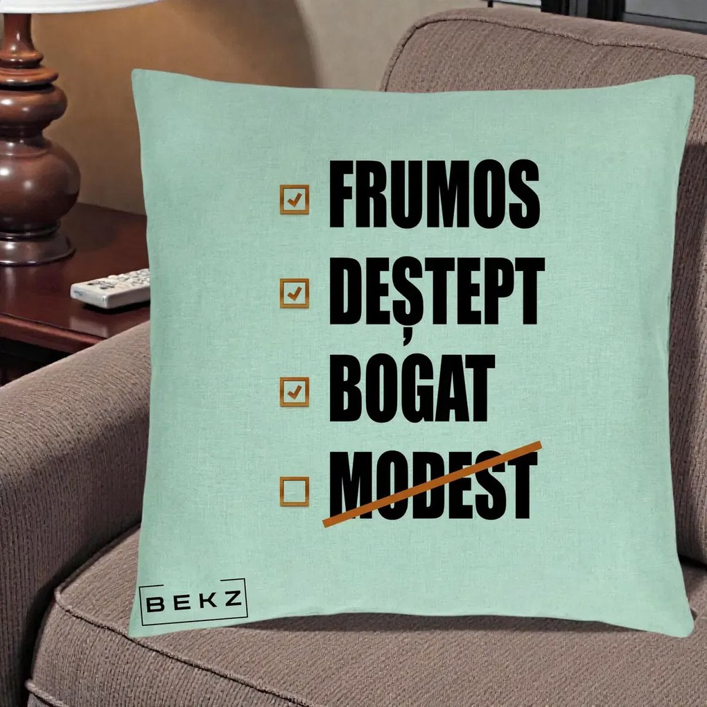 Perna Decorativa Frumos Destept Bogat, 40x40 cm, Verde Menta, Husa Detasabila, Perna Inclusa, BEKZ®