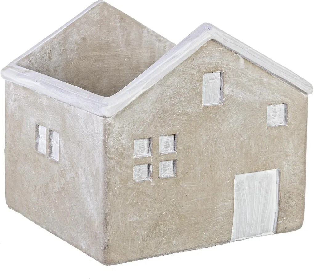 Ghiveci pentru flori ceramica crem alb model Casuta 19 cm x 19 cm x 18 h