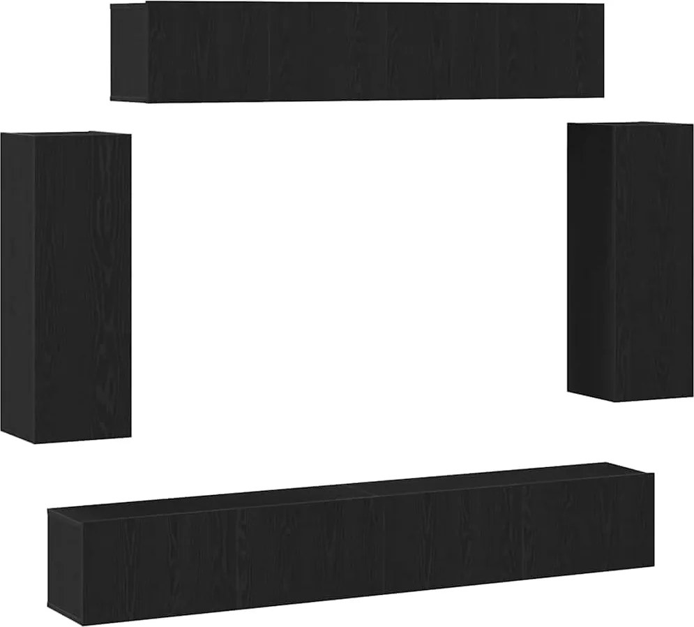vidaXL Set comodă TV 6 pcs Stejar Negru 200 x 30 x 30 cm Lemn compozit