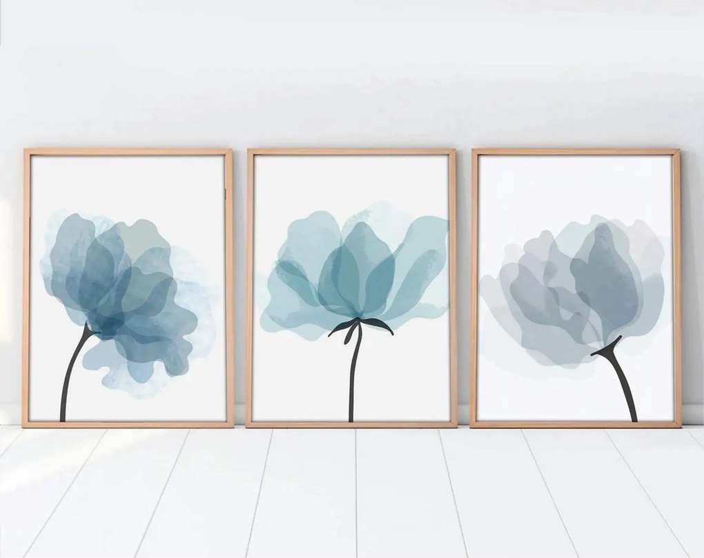 Set 3 tablouri HUHU206, albastru/alb, 30x40 cm