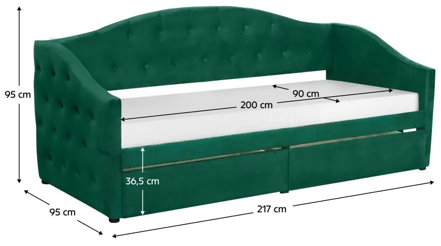 Pat de o persoană (divan) 90 cm Zonas (verde) (cu somieră) (cu sp. depozitare). 1116570