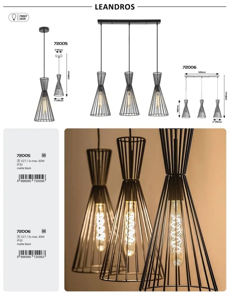 Lustra cu 3 pendule design industrial Leandros