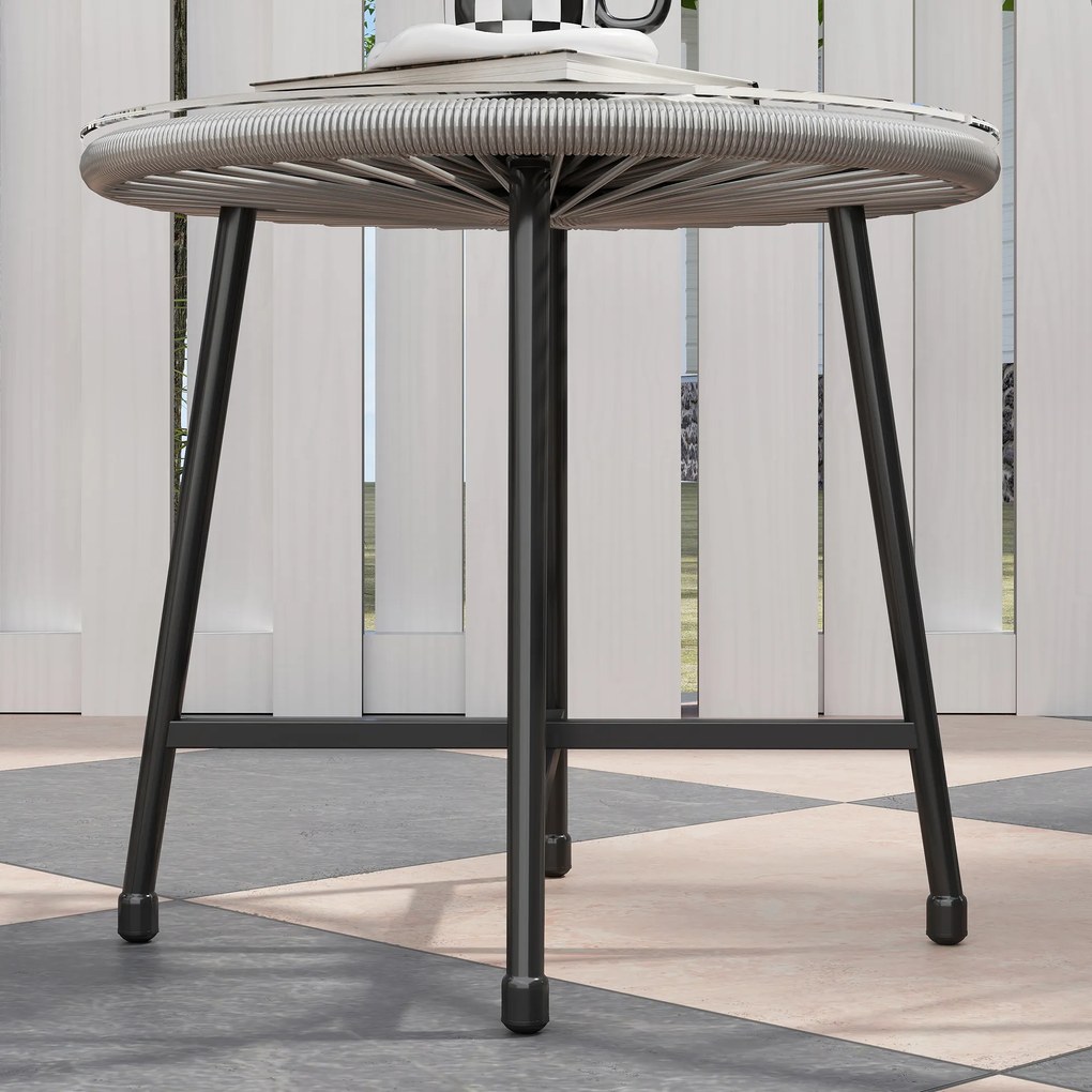 Outsunny Set mobilier de grădină 3 piese, 2 scaune din ratan plastic, 1 masă cu blat din sticlă, cadru din oțel, mobilier de exterior, Gri | Aosom Romania