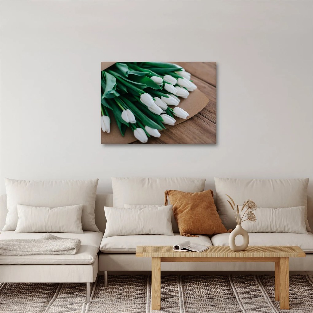 Tablou cu buchet de lalele albe (70x50 cm)