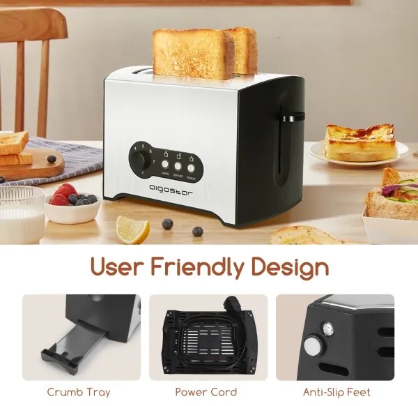 Prăjitor de pâine cu două fante Aigostar 900W/230V crom