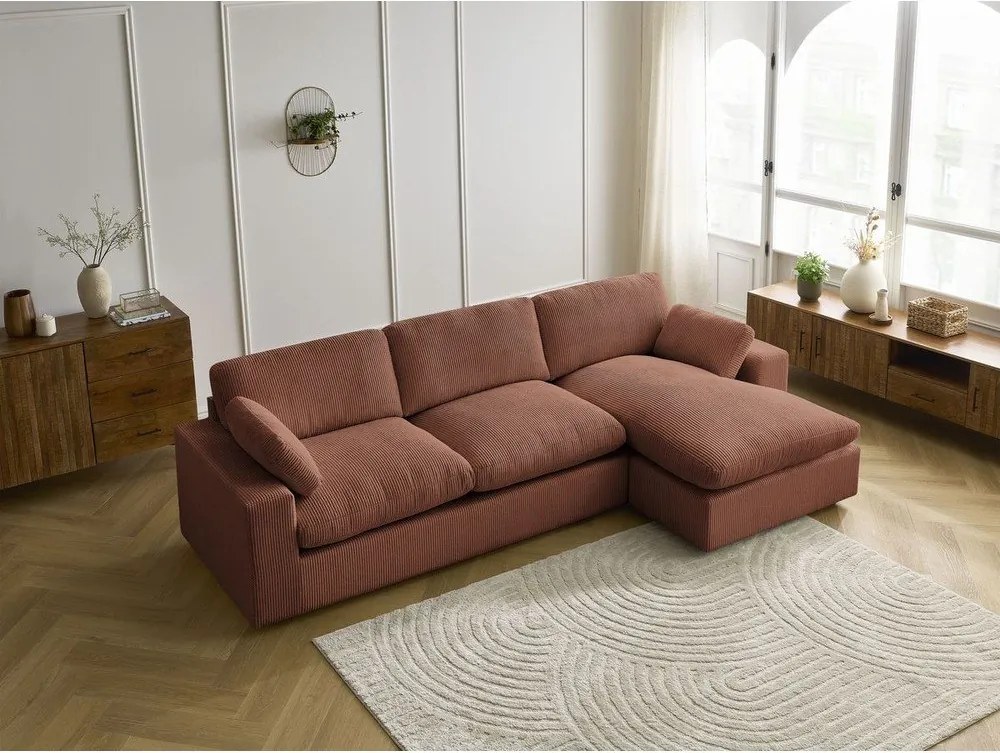 Colțar portocaliu cu tapițerie din catifea reiată Belair – Bobochic Paris