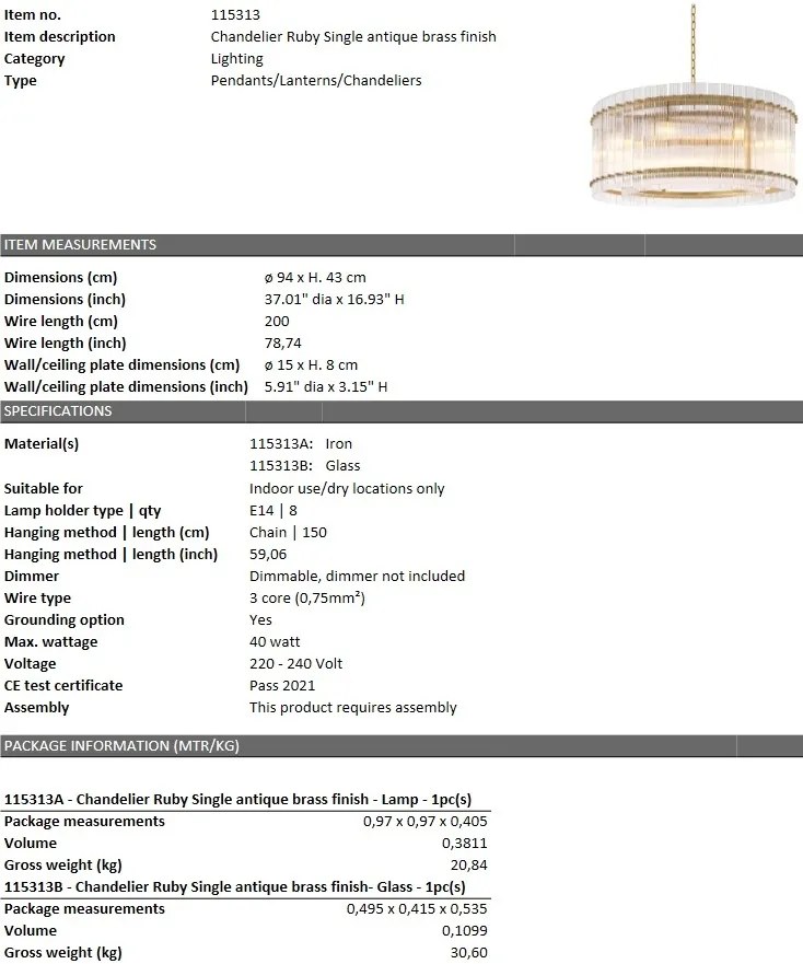 Lustra suspendata dimabila design LUX Ruby Single 115313 HZ