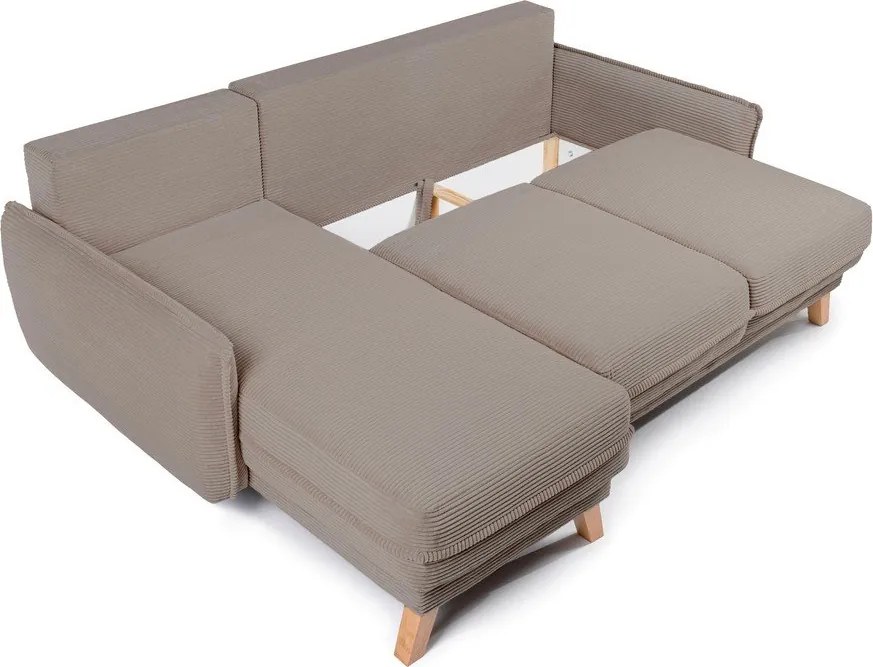 Colțar taupe extensibil/cu spațiu de depozitare cu tapițerie din catifea reiată Tori – Bonami Selection