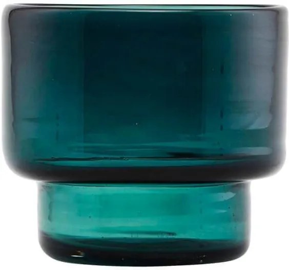 Suport Lumanare Albastru Verzui MUTE - Sticla Verde DIA(10 cm) INALTIME(9 cm)