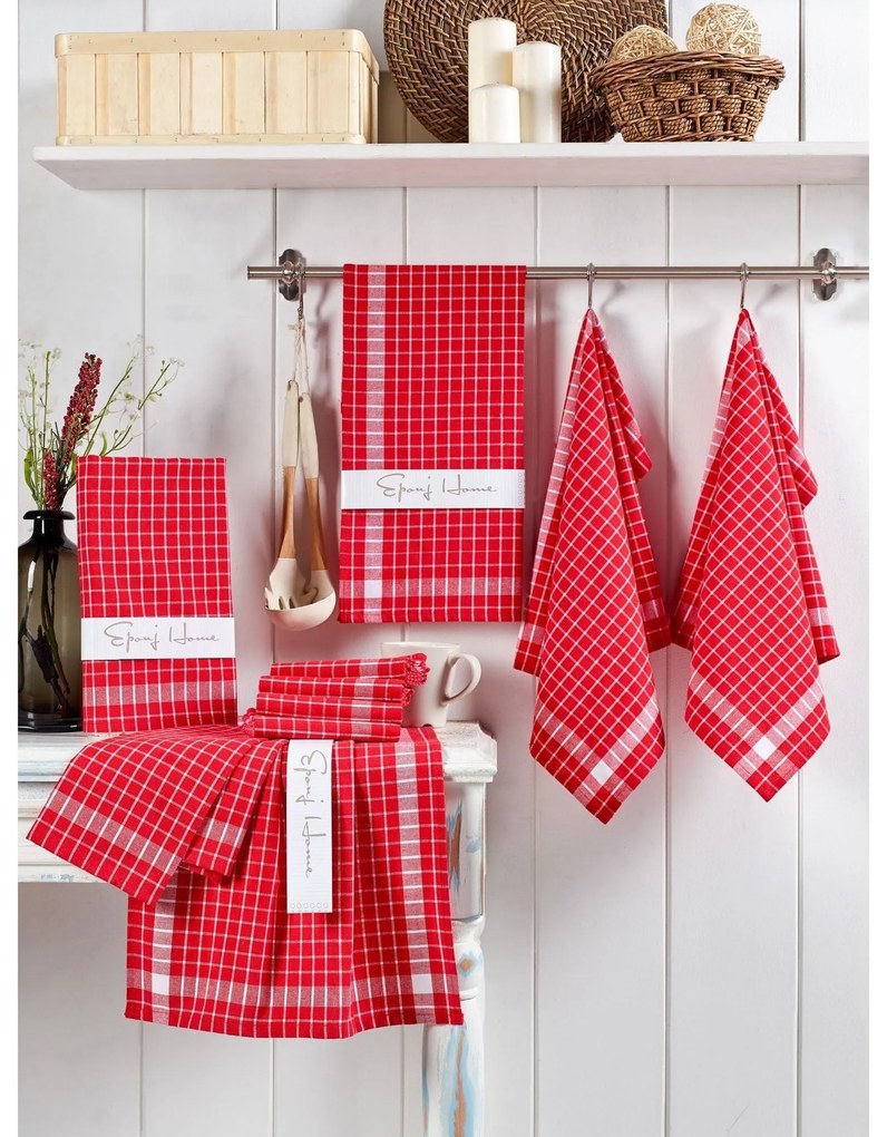 Set 10 prosoape bucatarie Küp, 45x65 cm, material bumbac, rosu