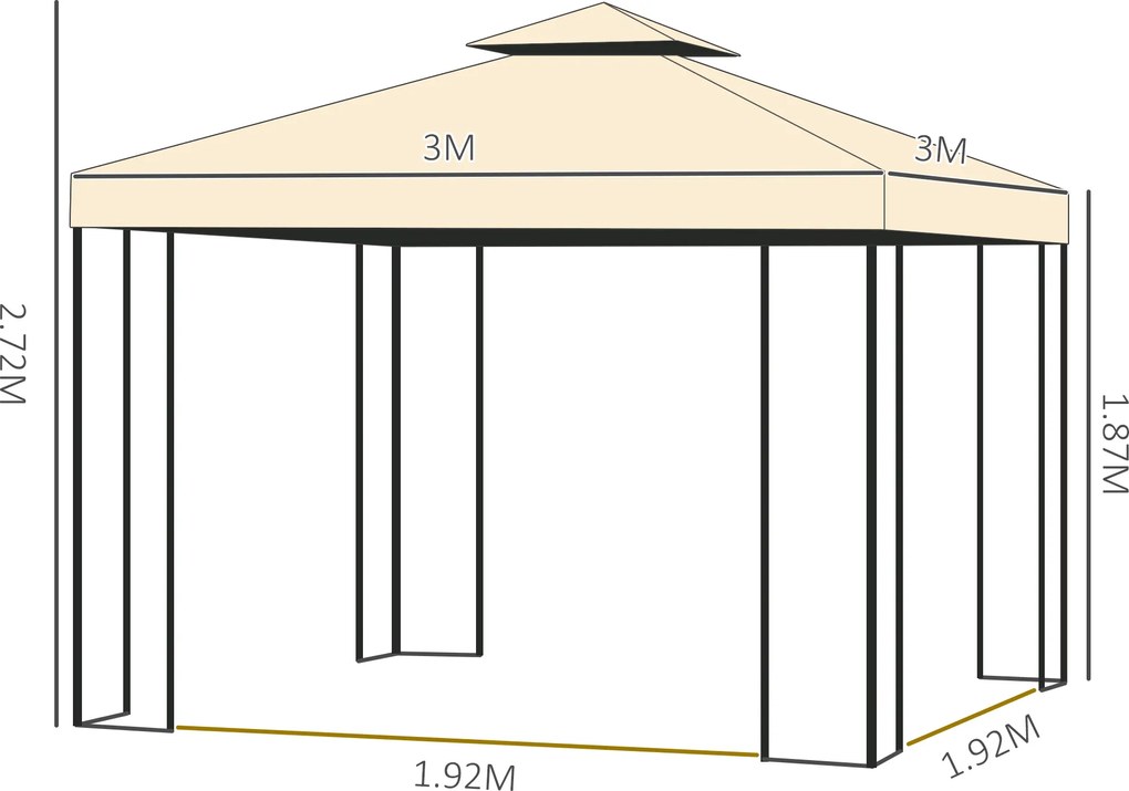 Pavilion de gradina de lux Outsunny 3x3 m, galben | Aosom Romania