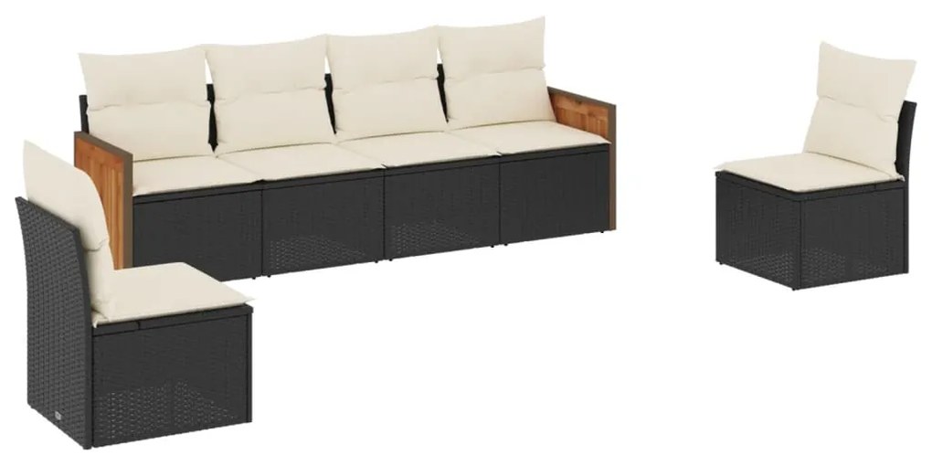 3227540 vidaXL Set mobilier de grădină cu perne, 6 piese, negru, poliratan