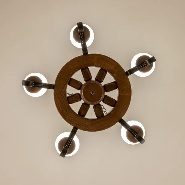 Brilagi - Candelabru suspendat pe lanț ROATA, 5 x E14 (max. 40 W), 230 V, Ø 50 cm, fag/nuc