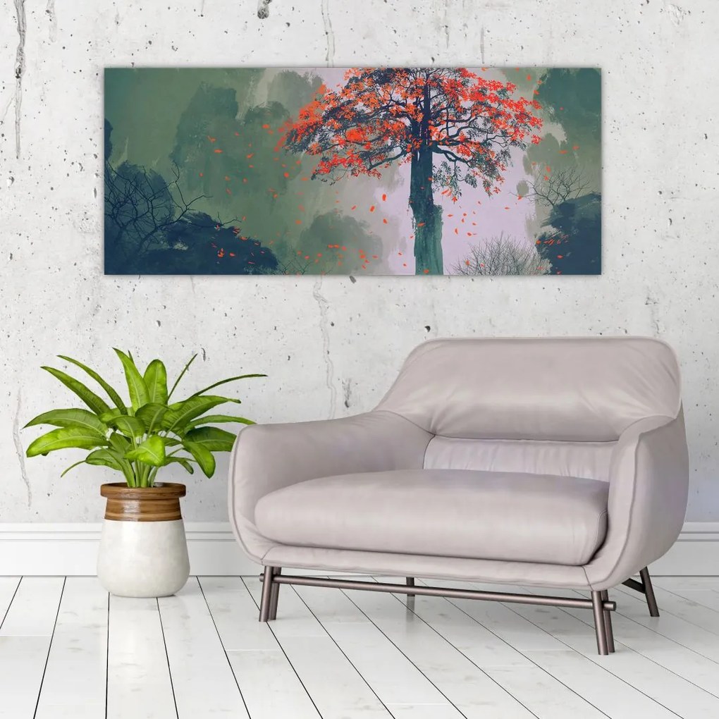 Tablou - Copacul roșu singuratic (120x50 cm)