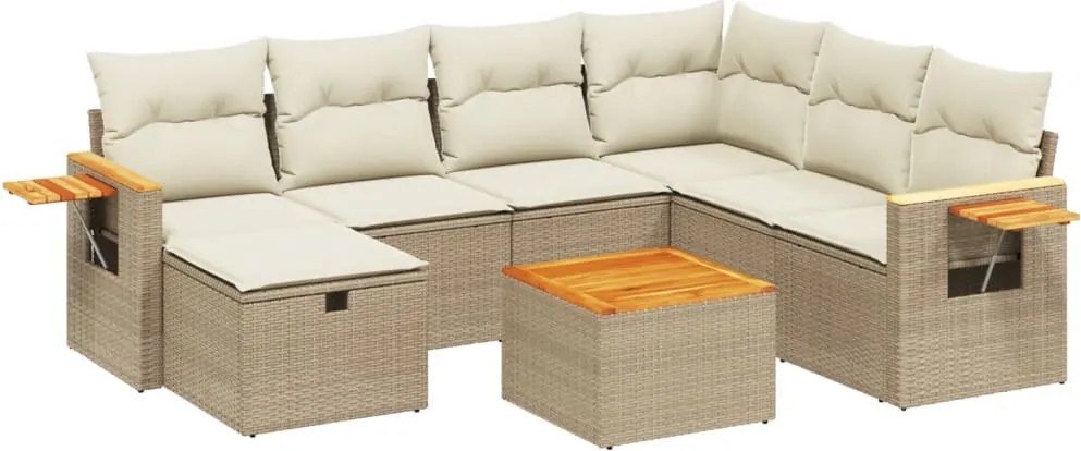 vidaXL Set canapele de grădină, 8 piese, cu perne, bej, poliratan