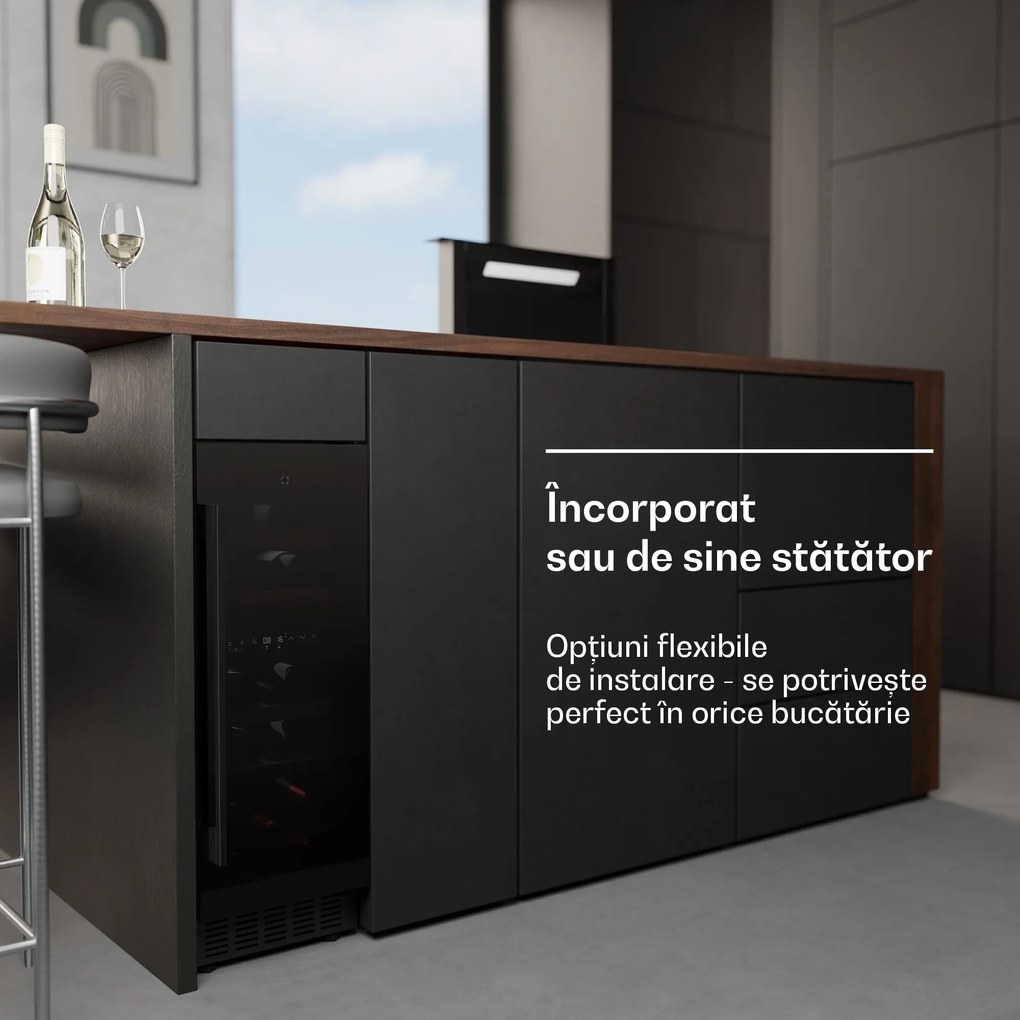 Klarstein Frigider pentru vinuri Velaire sub blat, modern, elegant, protecție UV, zonă dublă, 17 sticle