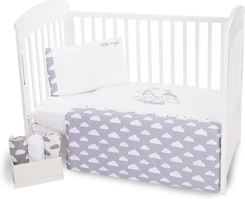Lenjerie patut brodata cu 3 piese 140x70 cm Little Angel Clouds