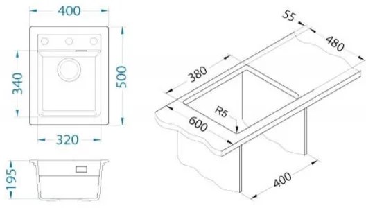 Chiuvetă de bucătărie ALVEUS 1139079 ATROX 50x40 cm alb