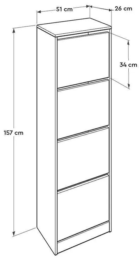 Pantofar Adore Tall, 4 compartimente, 16 perechi, 51 x 157 x 26 cm