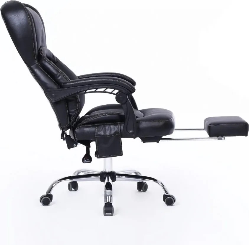 RESIGILAT- Scaun directorial cu Masaj si Incalzire, 8 puncte de masaj, Piele ecologica, Negru
