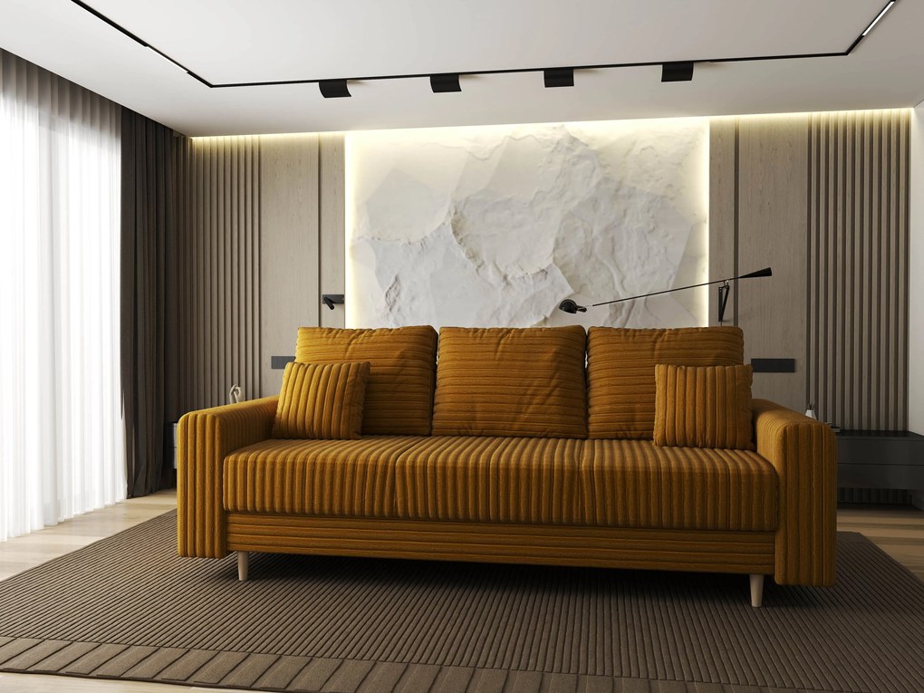 Canapea extensibilă dumonde cu ladă de depozitare si sezut confortabil din spuma high-density, Kronos Ambience Mustar 210x100 cm