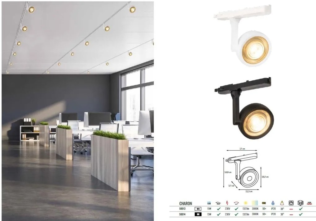 Spot LED directionabil pentru sina trifazata MAXLIGHT, CHARON alb