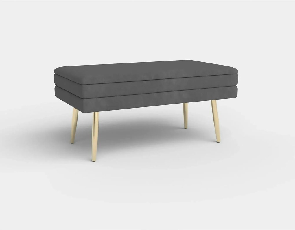 Bancheta VELVA, gri inchis/auriu, stofa catifelata/metal, 78x35x40 cm