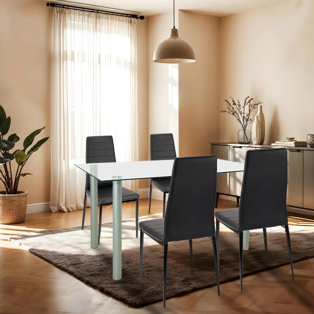 Set de masă Verna 4+1 negru-negru