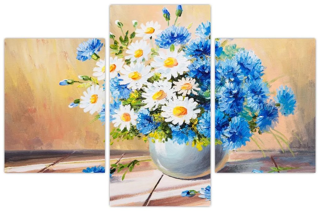 Tablou pictat cu vaza și flori (90x60 cm)