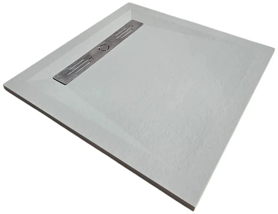 Cadita Dus Patrata HouseXL StoneCore Premium, 90x90 cm, Compozit Granit, cu Rigola Metalica Inclusa (Culoare: Gri)