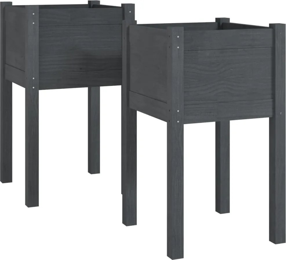 vidaXL Jardiniere de grădină, 2 buc., gri, 40x40x70 cm, lemn masiv pin