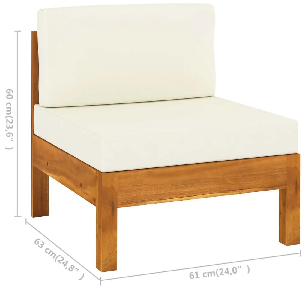 Canapea de mijloc cu perne alb crem, 2 buc., lemn masiv acacia 1, Crem, Canapea de mijloc (2 buc.)