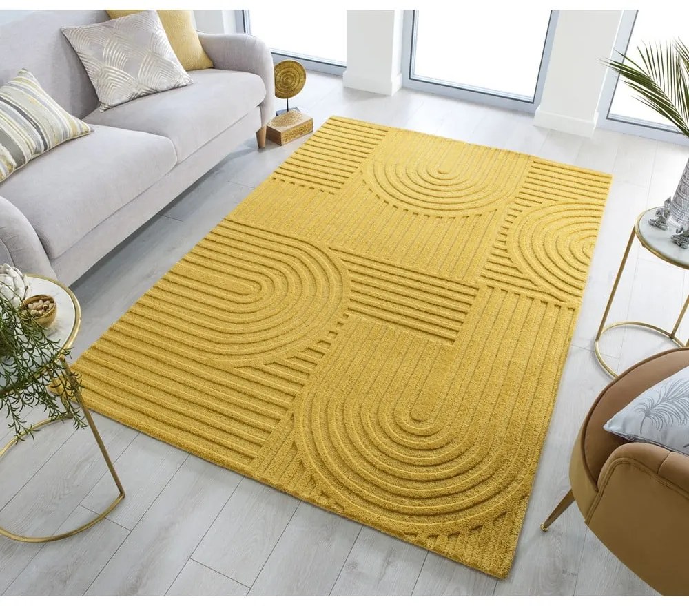 Covor din lână Flair Rugs Zen Garden 120 x 170 cm, galben