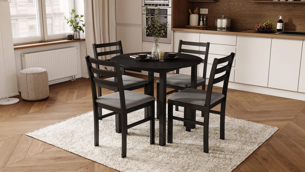 Set TORINO Masă rotundă + 4 scaune Negru / Gri Deschis