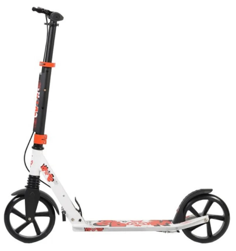 Trotineta din aluminiu NOVOKIDS™ Spooky Scooter, Frana de mana, Max.100 kg, Super Brake, Maner reglabil pe inaltime, Diametru roata 200 mm, Alb