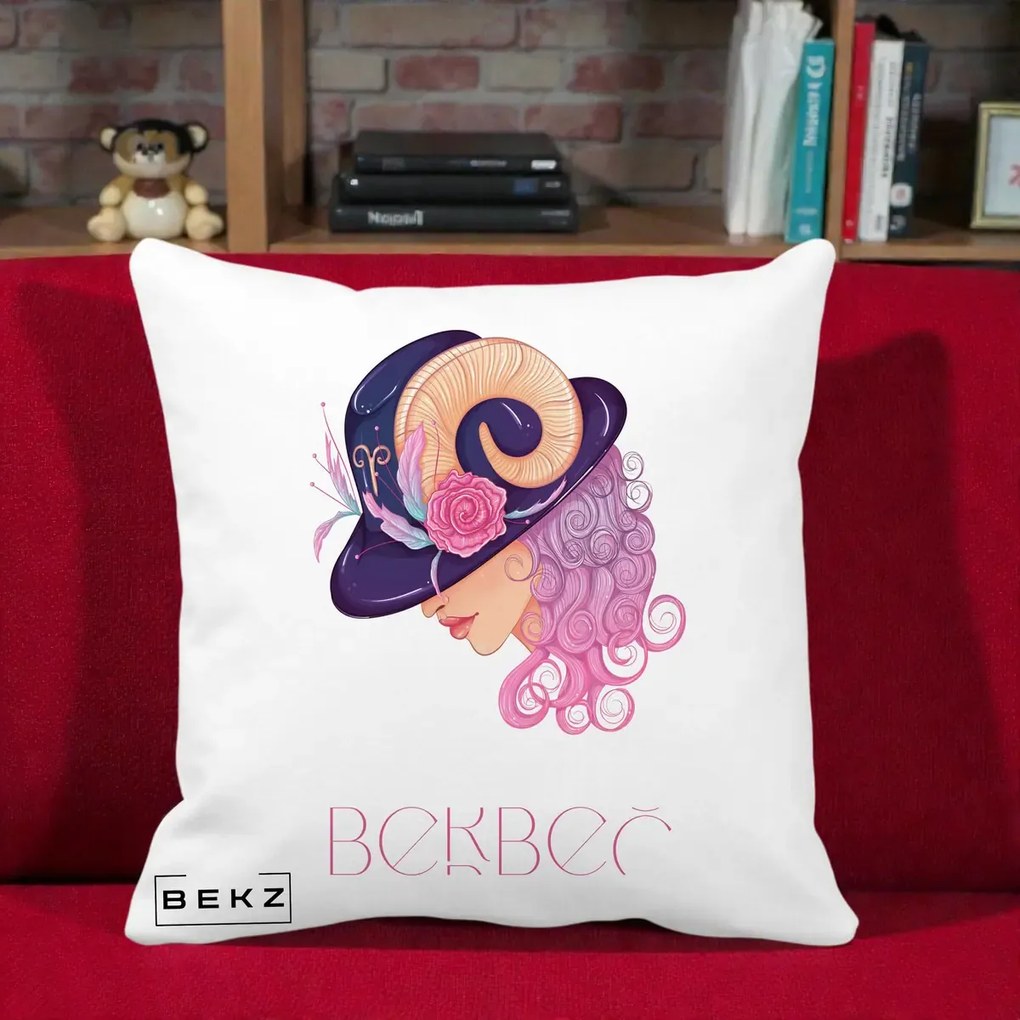 Perna Personalizata Zodie Berbec, 40x40 cm, Alba Mata, Husa Detasabila, Perna Inclusa, BEKZ®