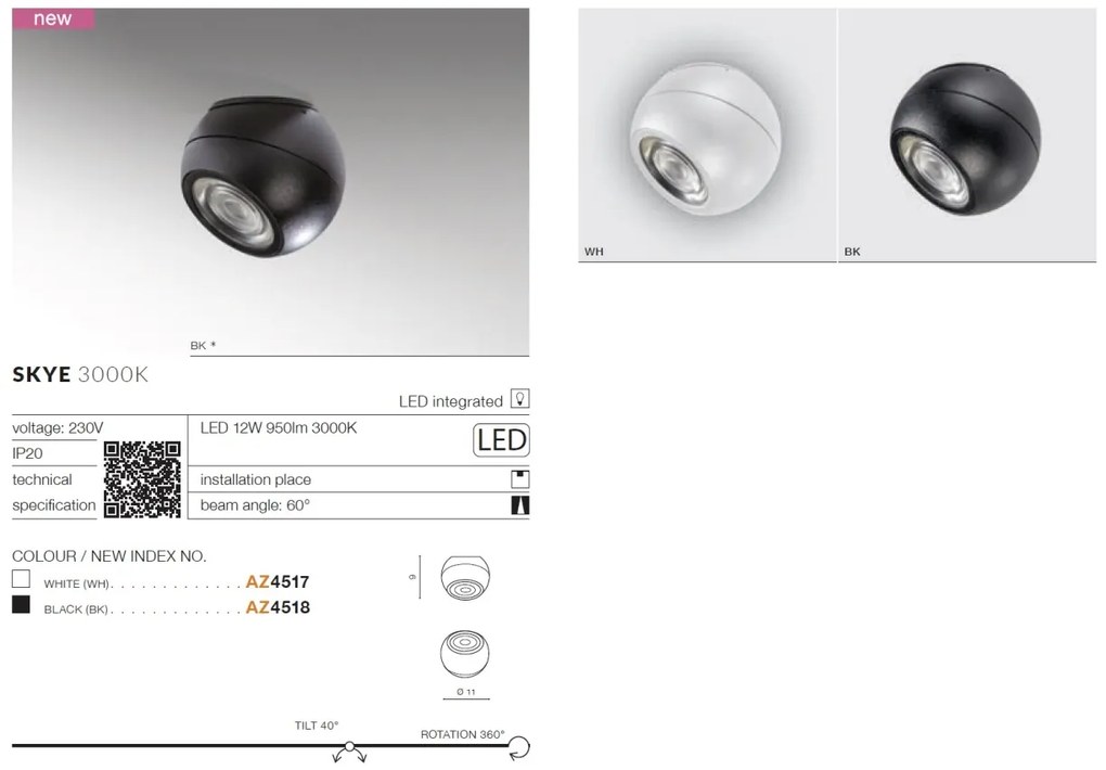 Spot LED modern directionabil aplicat tavan/plafon SKYE alb