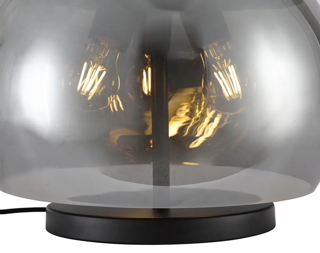 Lampă de masă de design neagră cu sticlă fumurie cu 3 lumini - Bino