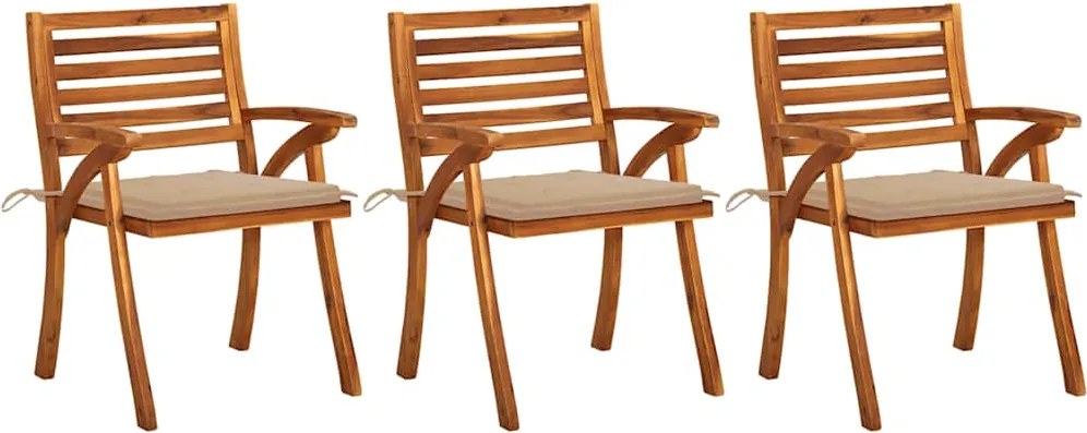 vidaXL Scaune de grădină cu perne, 3 buc., lemn masiv de acacia