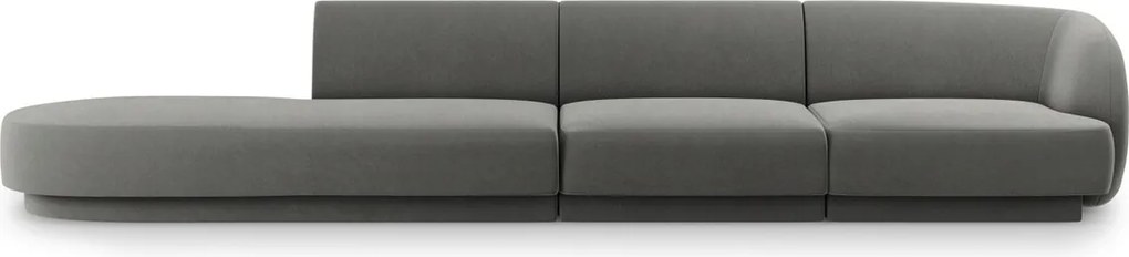 Canapea 4 locuri cotiera stanga, Miley, Micadoni Home, BL, 325x85x74 cm, catifea, gri deschis